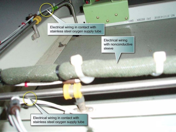 Proximity of Electrical Wiring to Oxygen System Tubing (Photo: NTSB)